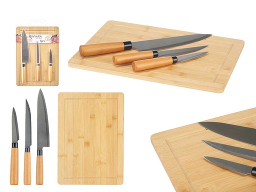 Set tabla de bambú con 3 cuchillos para queso: Perfecto para reuniones