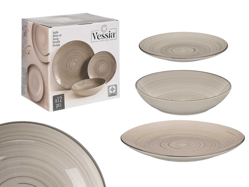 Set vajilla 12 pcs espiral gris: Elegancia y durabilidad para tu mesa