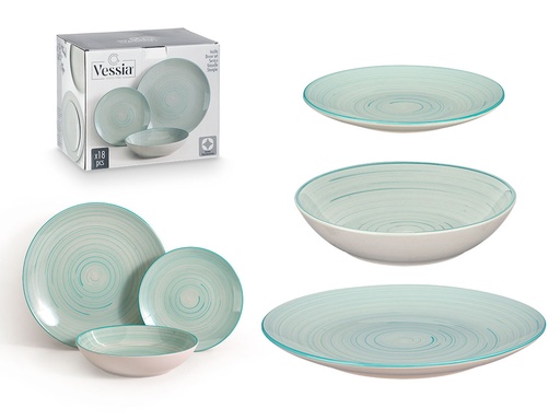 Set vajilla 18 pcs espiral azul: Elegancia y Versatilidad para tu Mesa