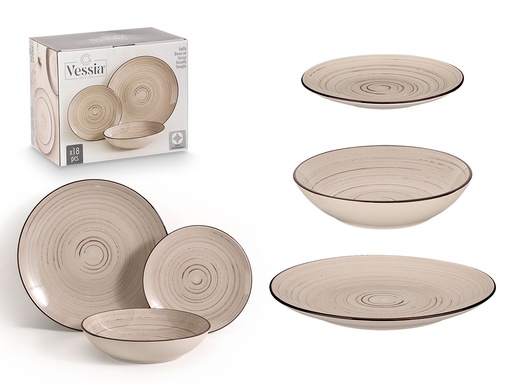 Set vajilla 18 pcs espiral tierra: elegancia y calidad para tu mesa