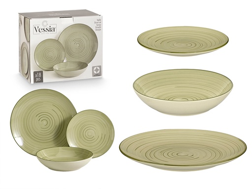 Set vajilla 18 pcs espiral verde oliva: Elegancia y estilo en tu mesa