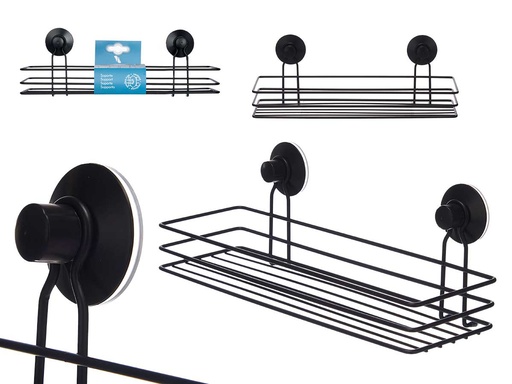 Soporte de ducha negro metálico con ventosa resistente y práctico