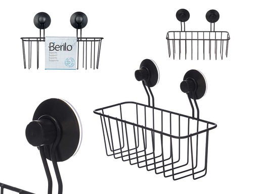 Soporte de pared rectangular de metal negro con ventosa resistente