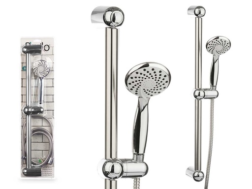 Soporte ducha grande con manguera de 2 m y base blanca resistente