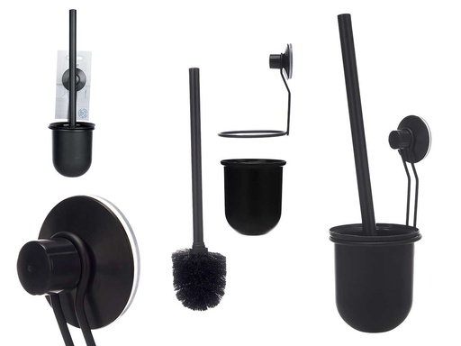 Soporte escobillero pared metal negro mate con ventosa resistente