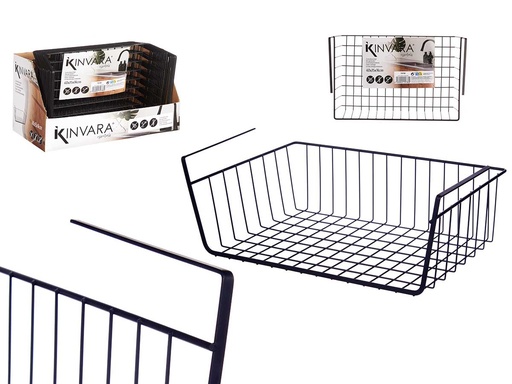 Soporte negro de metal para cesto, elegante y funcional en casa