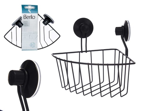 Soporte pared esquinero metal negro mate con ventosa resistente