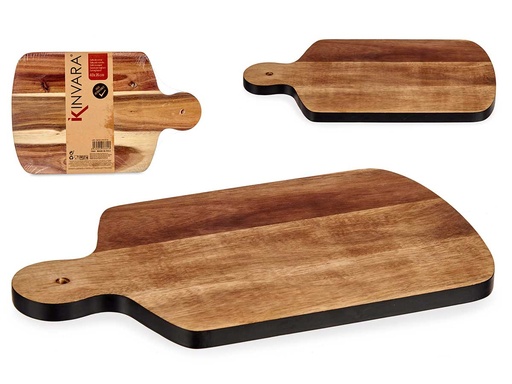 Tabla cortar madera con borde negro, ideal para cocina funcional