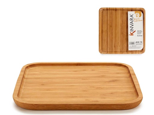 Tabla cuadrada mediana de bambú para aperitivos, elegante y práctica