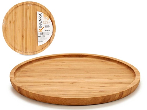 Tabla mediana redonda de bambú para aperitivos, elegante y práctico