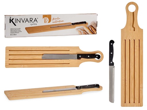 Tabla para cortar pan con asa de bambú y cuchillo: elegante y práctica