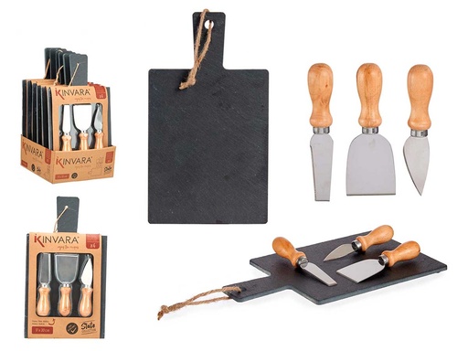 Tabla quesos pizarra con 3 cuchillos: Ideal para tus eventos