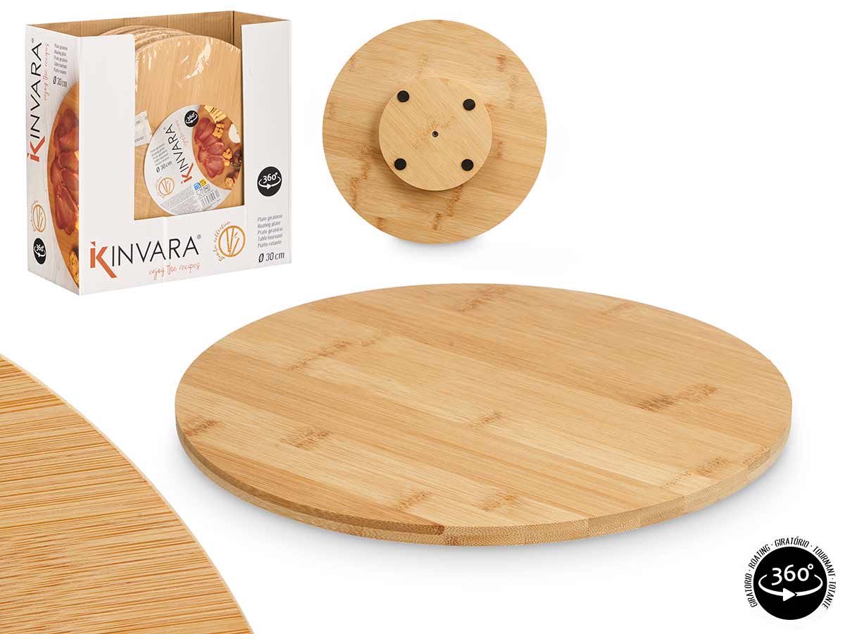 Tabla redonda giratoria de 30 cm en bambú, ideal para servir y decorar
