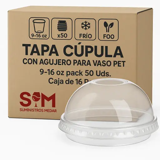 Tapa Cúpula con Agujero para Vaso PET