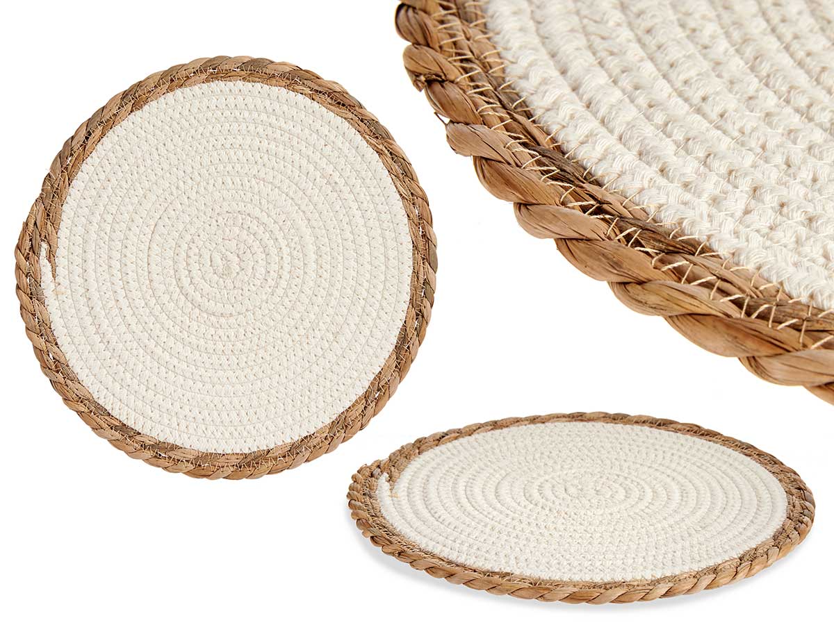 Tapete blanco con borde natural, elegancia y estilo para tu hogar