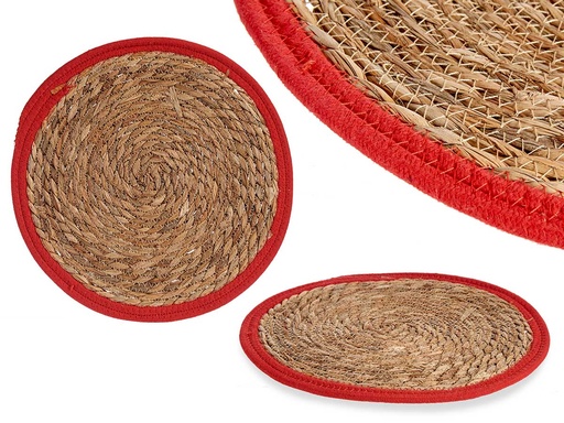 Tapete natural borde rojo, diseño elegante para tu hogar