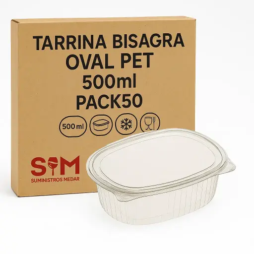 Tarrina Bisagra Oval PET 500ml