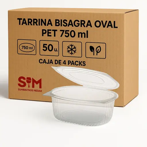 Tarrina Bisagra Oval PET 750ml