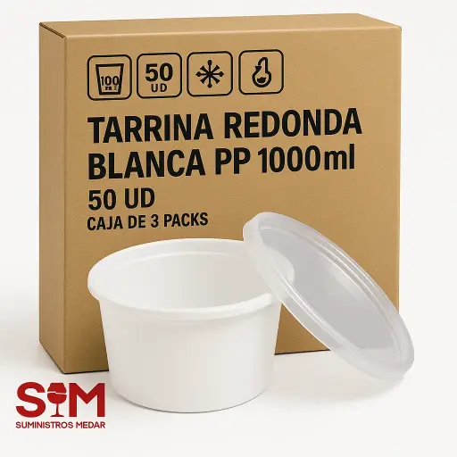 Tarrina Redonda Blanca PP 1000ml