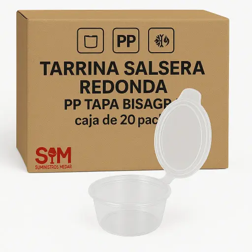 Tarrina Salsera Redonda PP Tapa Bisagra 60cc