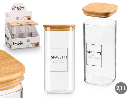 Tarro borosilicato con tapa de bambú, ideal para almacenar pasta 2.1L