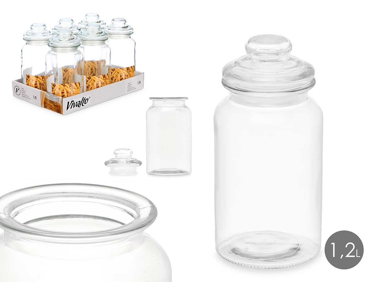 Tarro redondo liso con tapa de cristal 1200ml: ideal para almacenar