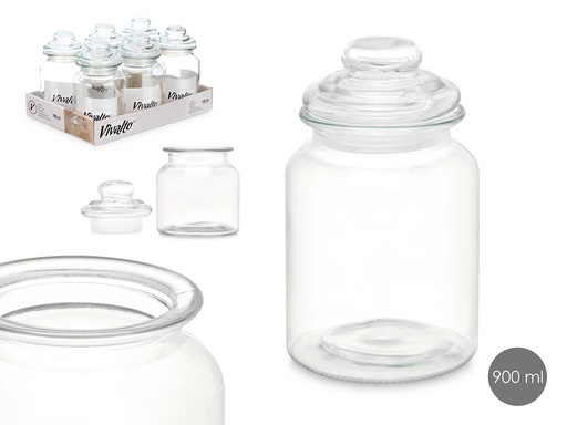 Tarro redondo liso con tapa de cristal ideal para almacenamiento