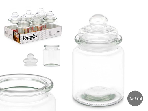 Tarro redondo liso de cristal 250ml, perfecto para almacenar y decorar