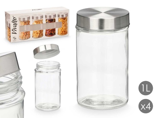 Tarros redondos con tapa de acero, ideales para almacenar y organizar
