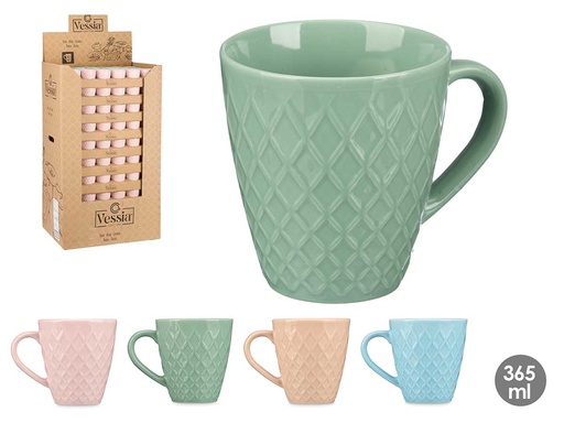 Taza cerámica diamante de 365ml, surtido pastel y diseño elegante