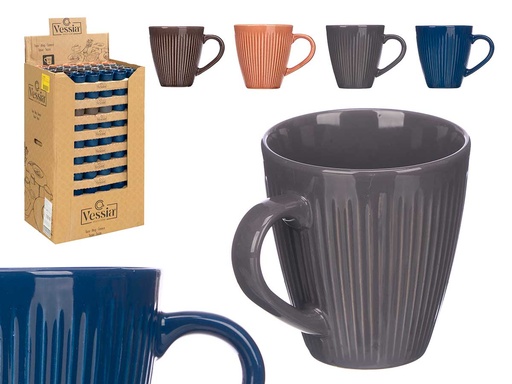 Taza cerámica rayas en colores oscuros, surtido de 4 unidades