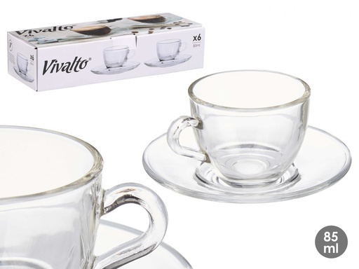 Taza de vidrio para café de 85ml con plato, elegante y práctica