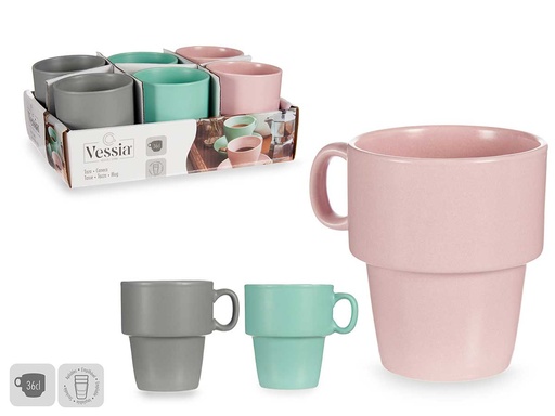 Taza desayuno apilable de porcelana en colores vibrantes 36cl