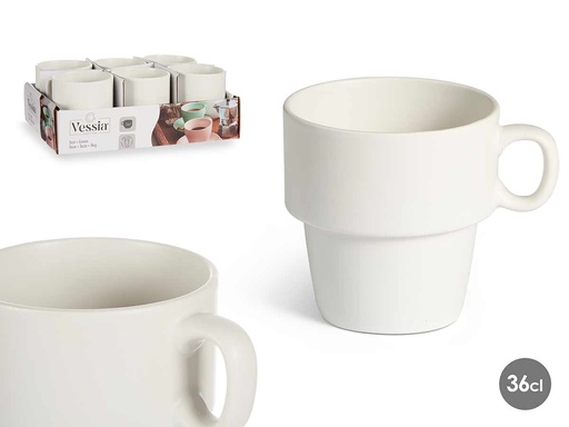Taza desayuno porcelana apilable blanca de 36cl, ideal para tu mesa