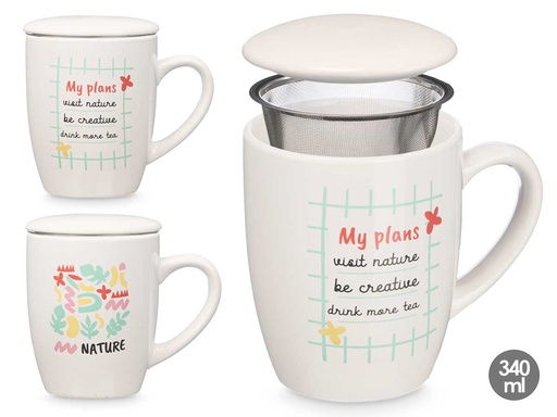 Taza porcelana Nature con tapa y filtro, ideal para infusiones