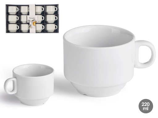 Taza porcelana apilable de 220 ml: Ideal para ahorrar espacio