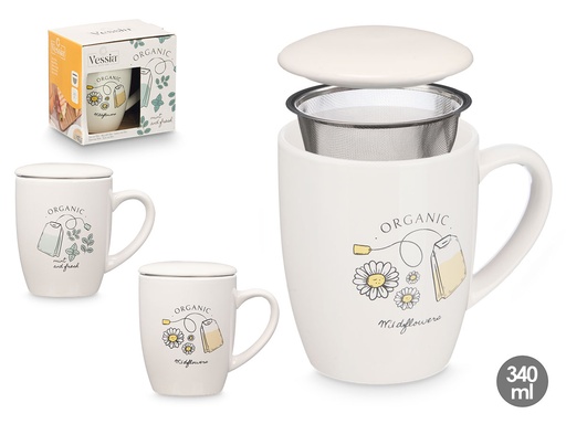 Taza porcelana organic con tapa y filtro: estilo y funcionalidad