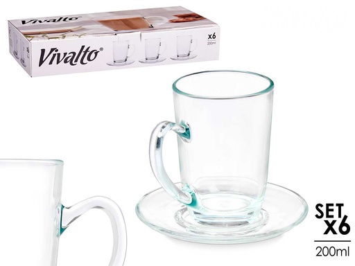 Taza vidrio café con leche 200ml con plato para disfrutar tu bebida
