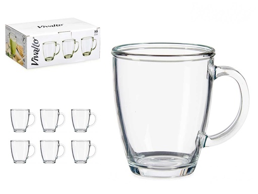 Taza vidrio desayuno 310 ml con asa, ideal para tu café matutino