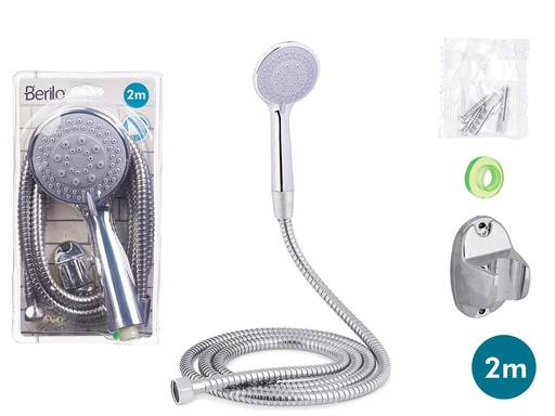 Teléfono de ducha con manguera de 2 m y base gris, ideal para tu baño