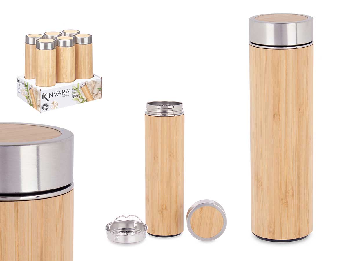 Termo acero bambú 500ml con filtro: tu bebida siempre fresca
