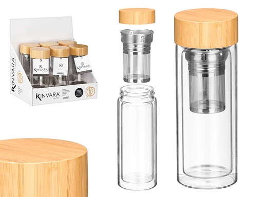 Termo doble pared vidrio con filtro para infusión, ideal para ti