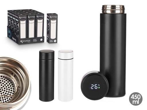 Termo termómetro digital 450ml: práctico y elegante en dos colores