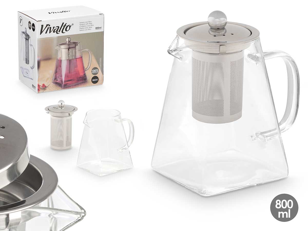 Tetera asa con filtro de acero inoxidable 800ml, elegante y práctica