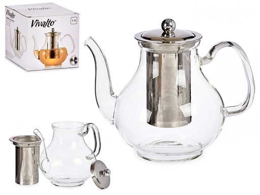 Tetera clásica de cristal grande y acero, perfecta para disfrutar té