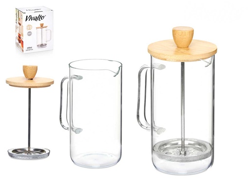 Tetera de Émbolo Borosilicato con Tapa de Bambú - 600ml de Estilo