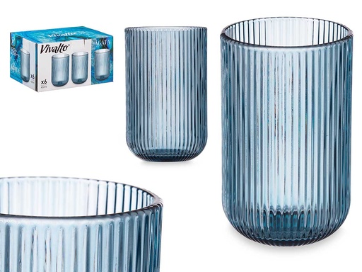 Vaso alto azul oscuro con rayas, elegante y funcional 430 ml