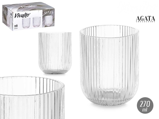 Vaso bajo transparente con rayas 270ml, estilo y elegancia en casa