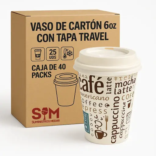 Vaso de Cartón 6oz con Tapa Travel