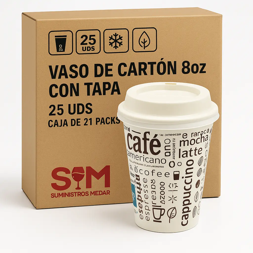 Vaso de Cartón 8oz con Tapa Travel